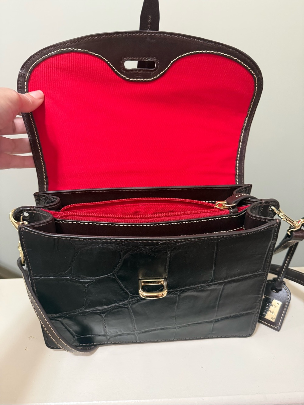 Dooney & Bourke Dark Brown Croc-Embossed Leather Crossbody with Gold Hardware - Picture 5 of 5